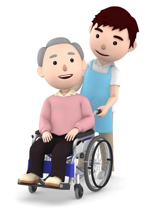 小学生帮助老人推轮椅的简笔画