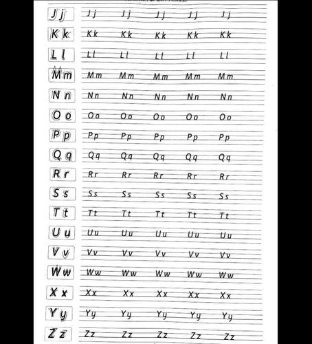 建议把那些弯钩去掉 这个是一张衡水体的字母表,你可以练习一下这个是