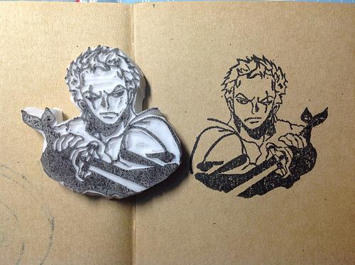 [ 更新第三枚,索隆!一刀流!]第一次刻橡皮章,萌.