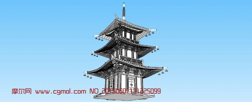 原创中式建筑塔su模型
