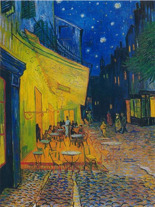 梵高夜晚咖啡馆和夜晚露天咖啡座