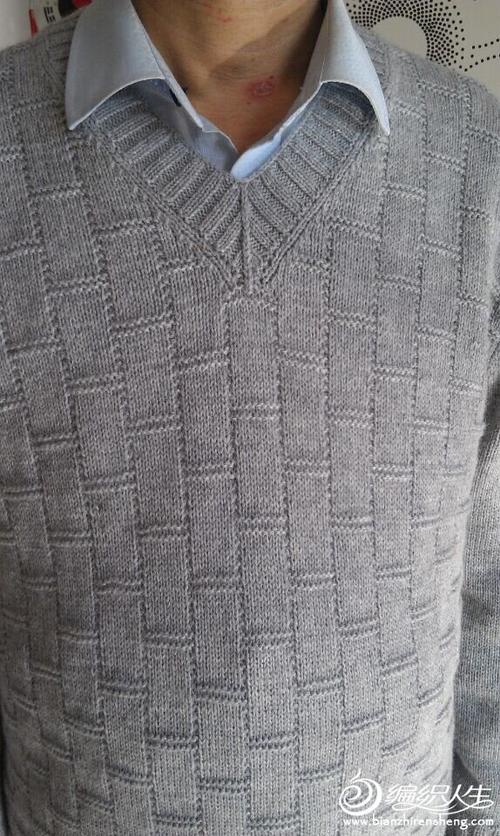灰——男士鸡心领毛衣——沙雨石手工_棒针编织作品秀