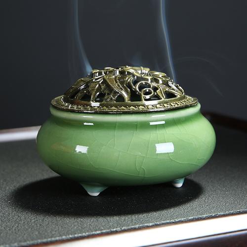 香炉陶瓷檀香熏香炉家用香道室内摆件小号盘香炉沉香仿古柴烧圆炉