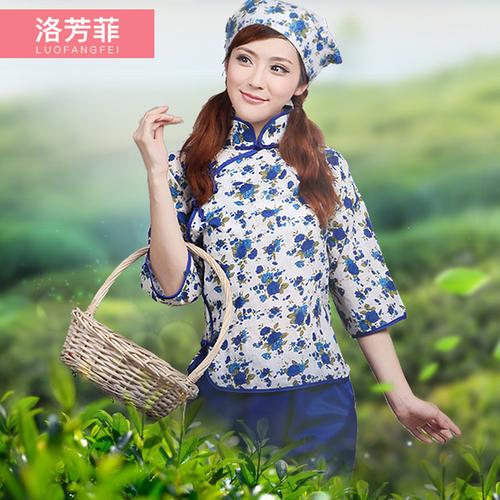 [洛芳菲旗舰店] 采茶女服装茶楼茶艺茶道表演碎花乡村民族舞台阿庆嫂