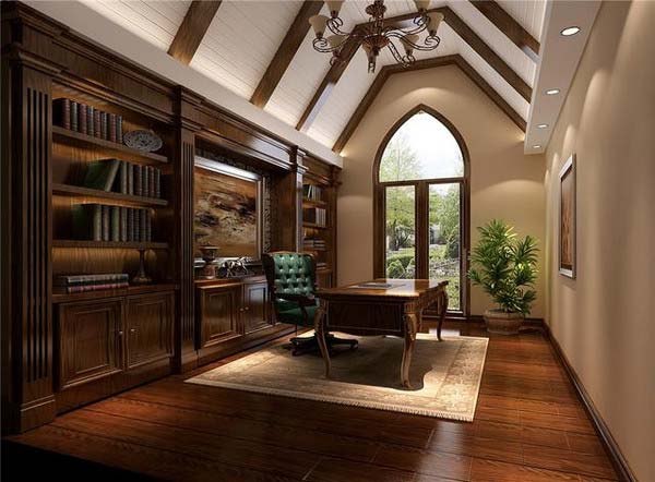 满墙书香气 10款复古书房装饰效果图