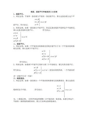 线面,面面平行和垂直的八大定理