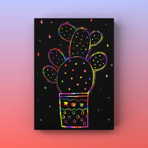 创意儿童画·74《五彩的仙人掌91》·刮画_仙人掌