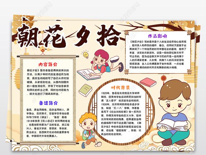 原创读书小报之朝花夕拾文学家鲁迅书籍作品小报版权可商用