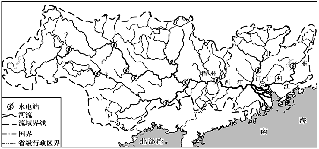 西江,北江,东江等河流在珠江三角洲形成"三江汇集,八口入海"的水系