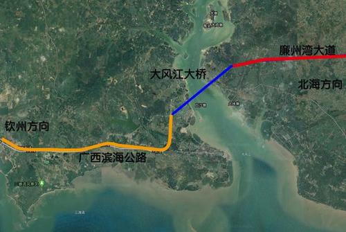 广西滨海公路控制线工程大风江跨海大桥开始招标,动工