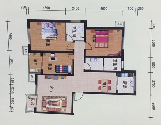 三室两厅两卫想改成四室,求意见!
