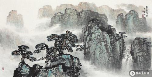 飞瀑鸣琴_山川瑞气_罗渊作品展_罗渊在线作品_罗渊-家