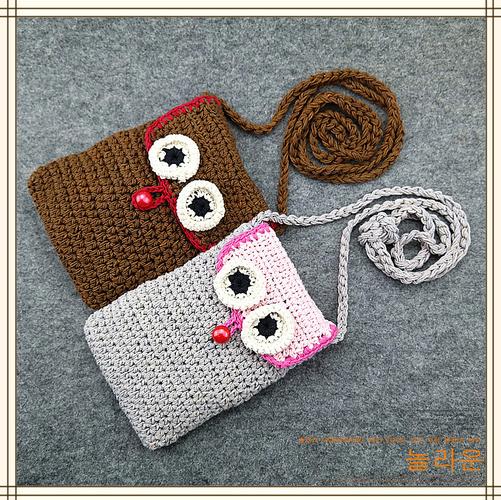 纯手工猫头鹰毛线全手工手勾编织包 苹果6手机包 爆款亲子单肩包