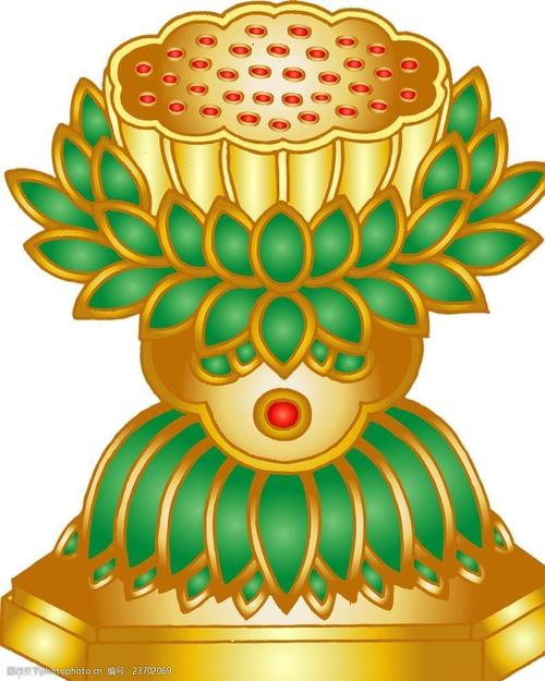 红莲绿叶金色佛教莲花座