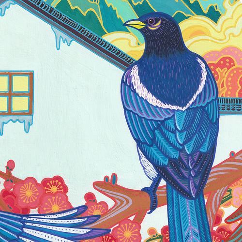 《报喜图》喜鹊水粉装饰画 - 原创作品 - 站酷(zcool)