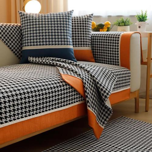 北欧千鸟格轻奢风沙发垫简约现代四季通用防滑高档实木沙发套罩巾