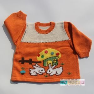 纯手工编织毛衣1-2岁幼童儿童女宝宝三利羊毛衫兔蘑菇套衫裙244