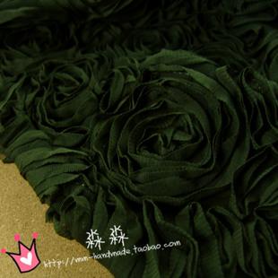 墨绿色 新布料 婚纱童装装饰面料 深墨绿色超柔软蕾丝网纱立体花玫瑰