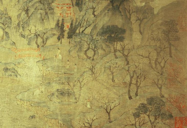 隋 展子虔 游春图卷 绢本