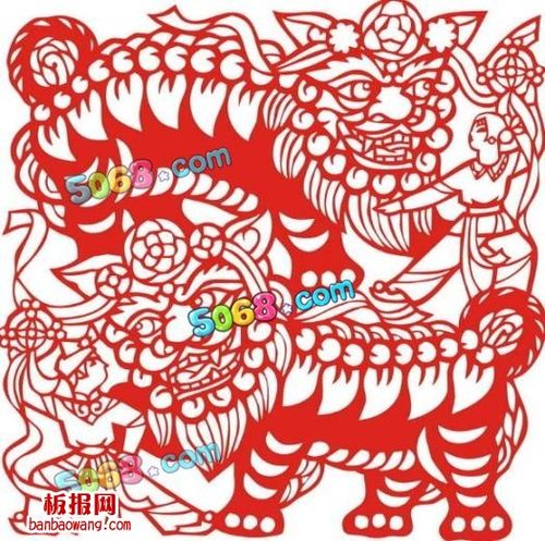 新年剪纸图案大全之舞狮剪纸