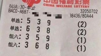福彩3d20306期晒票,彩民306期投注603且190倍投