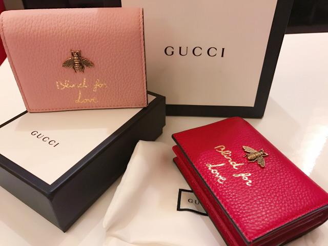 gucci 小短皮夹-红&粉