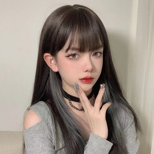 时尚挂耳染挑染气质中长直发套假发女长发空气刘海自然新式全头套