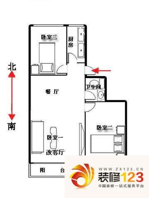 东中公寓户型图户型图 2室1厅1卫 .