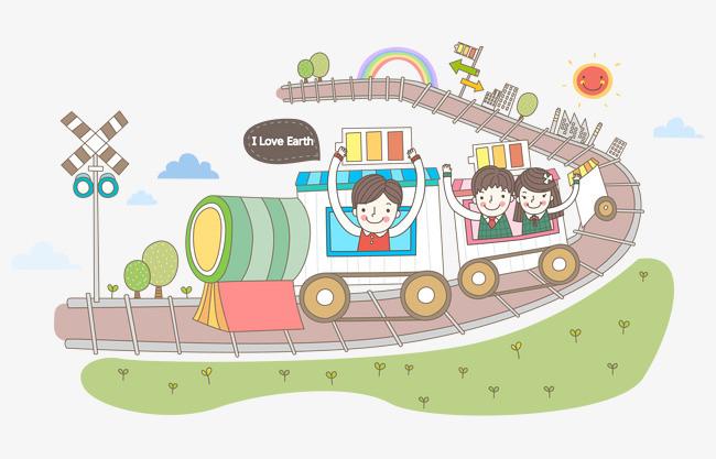 搜图中国提供独家原创卡通手绘矢量彩色铁轨小火车插画下载,此素材