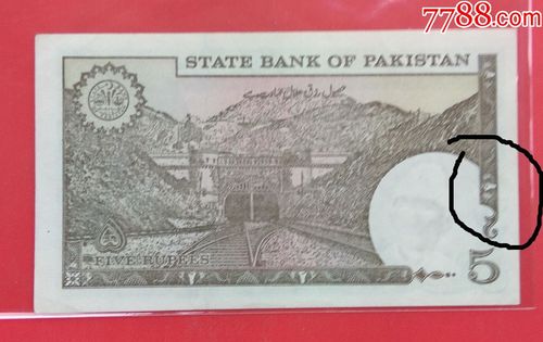 巴基斯坦5卢比纸币划线处有针眼