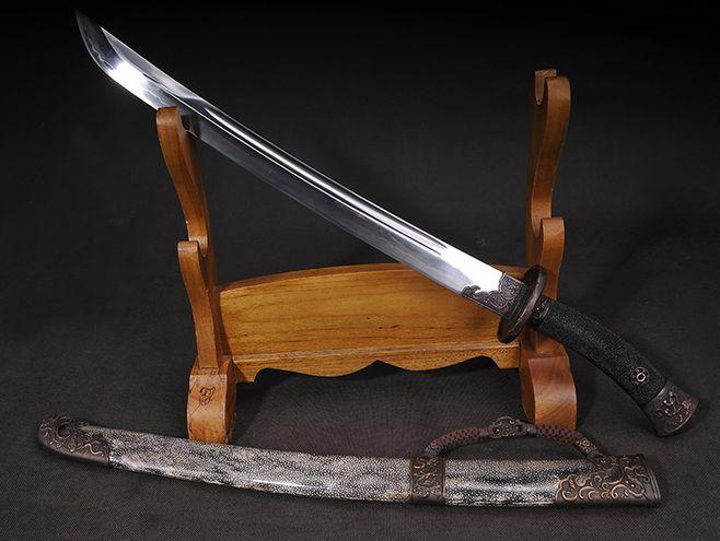 宾士 清刀 铜做旧装具全包鱼皮鞘