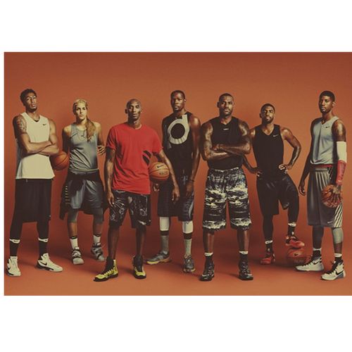 nba海报七大boss签约球星詹姆斯欧文复古牛皮纸海报宿舍贴画t131七大