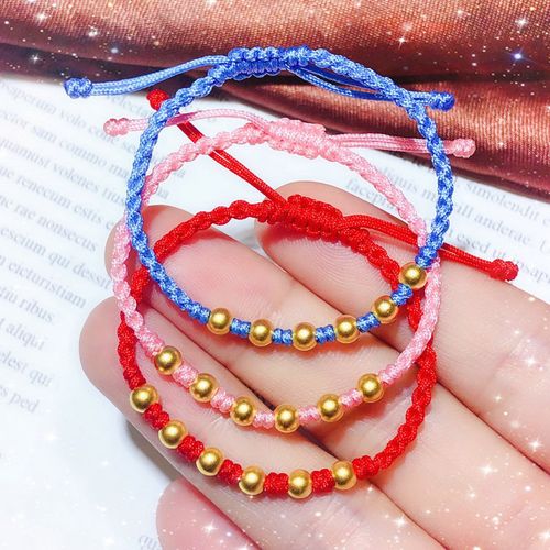 3d硬金足金999古法纯黄金小金豆转运珠吊坠手镯光珠手链手串男女