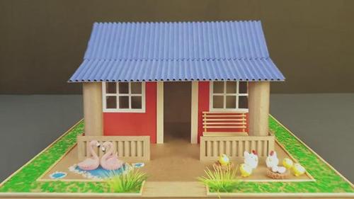 手工模型作品,带你学习如何用纸板制作简单的房屋模型!