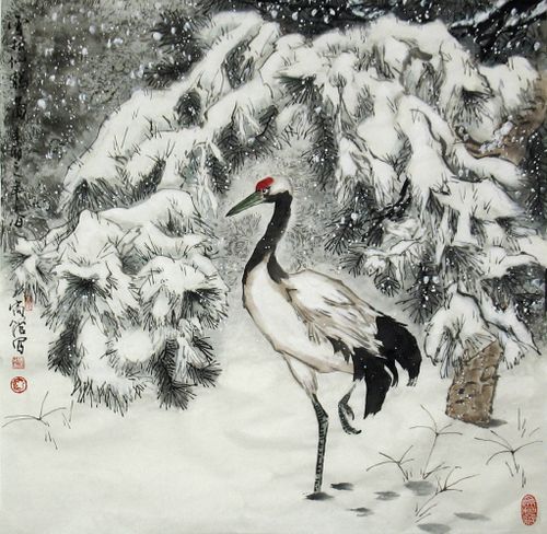 著名画家蔺高管写意花鸟画欣赏-([鹤 ]