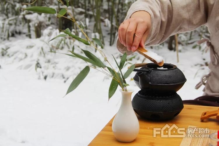 用松针上的雪煮茶,颇有隐逸之士的风采.