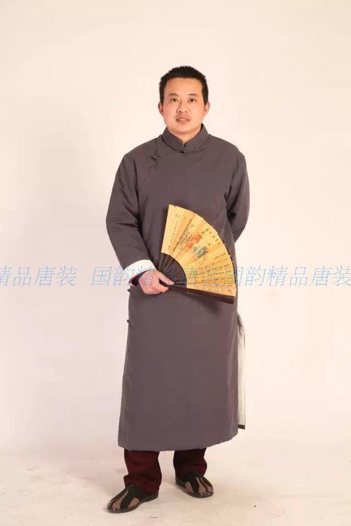中式纯棉中式长袍马褂相声表演出服装古装手工盘扣男民国长衫大褂