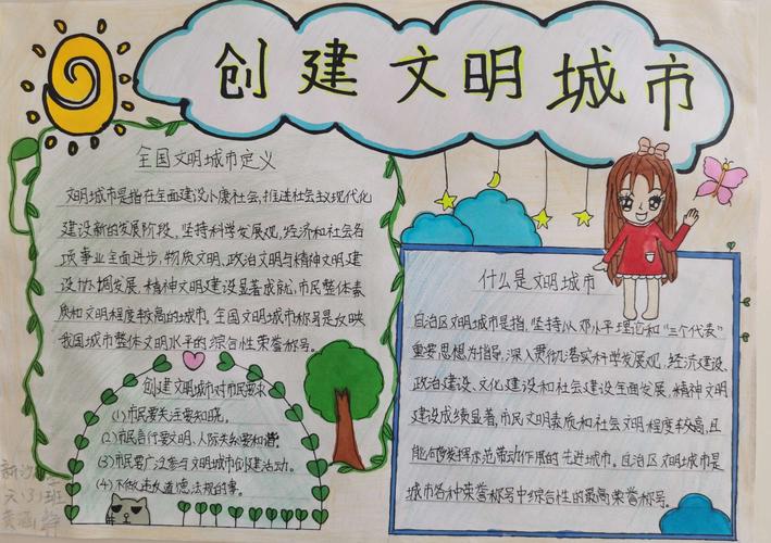 实践】新沙小学"创建全国文明城市,从我做起"主题绘画,手抄报作品展