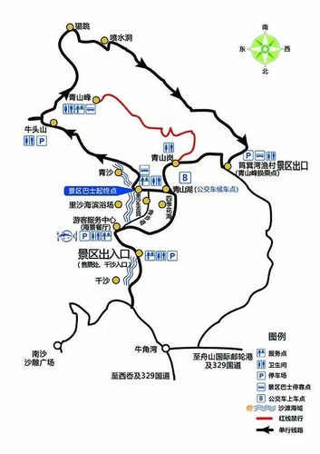 大青山景区游览路线图 (来源:朱家尖大青山旅游)