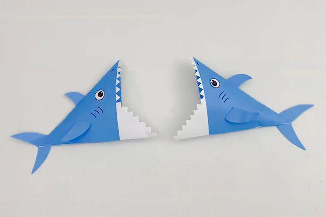 儿童海洋动物手工:怎么用折纸粘贴一只可爱鲨鱼(步骤图解)