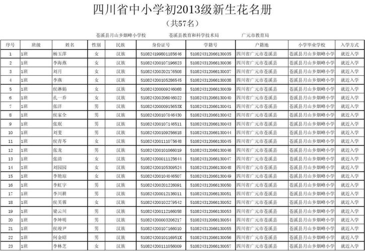 四川省中小学新生花名册17
