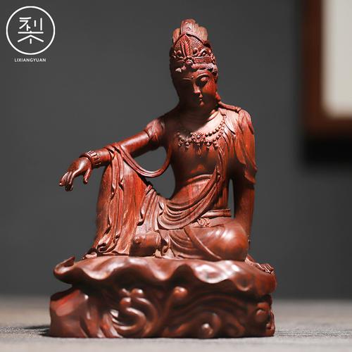 梨香院自在观音木雕摆件印度小叶紫檀家用供奉菩萨佛像手工雕刻