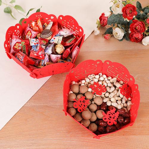 喜庆盘子无纺布中式婚礼布置干果喜糖果盘