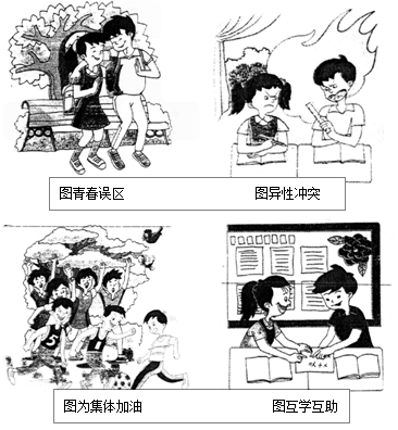 观察下面几幅图,这四幅图所反映的是男女同学交往中的部分情景,请据此