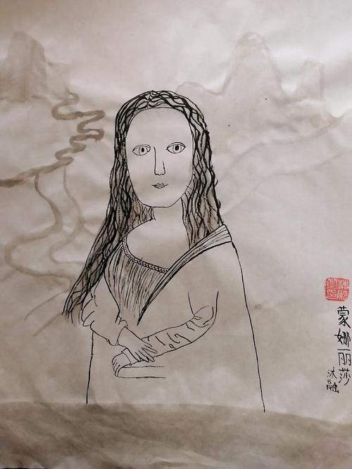 欣赏名画达芬奇的《蒙娜丽莎》,国画的形式造型,提炼画面中的线条