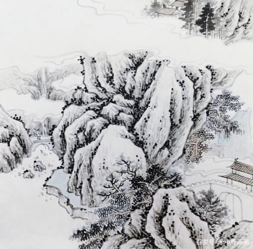 山水画技法石法单元:雨点皴怎样用笔用墨,浅绛山水设色法