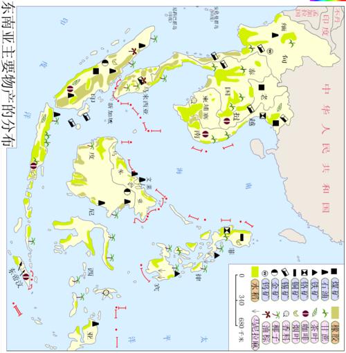 地理挂图东南亚主要物产分布图
