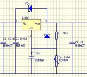 求lm317稳压集成电路 5v转3v 直流稳压输出电路图
