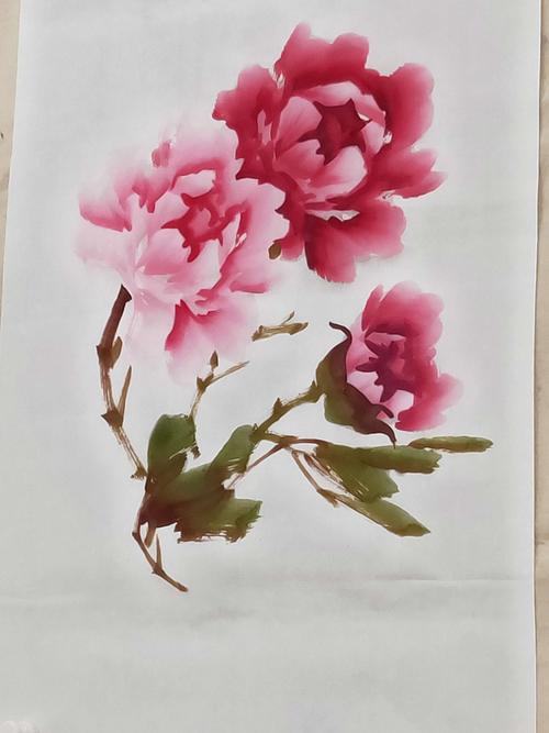 牡丹完成到嫩叶画完,开始画白头翁