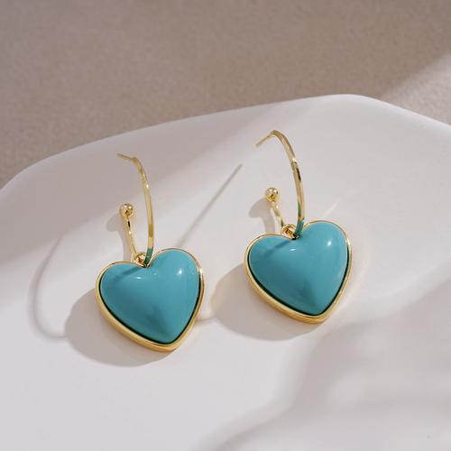 茶系耳钉特别设计感法式复古耳环蓝绿桃心耳坠高级感金色耳圈小众